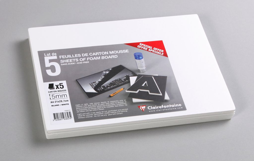 Clairefontaine Schaumkarton 5,0 mm DIN A4 5 Bogen - Weiß 193657C
