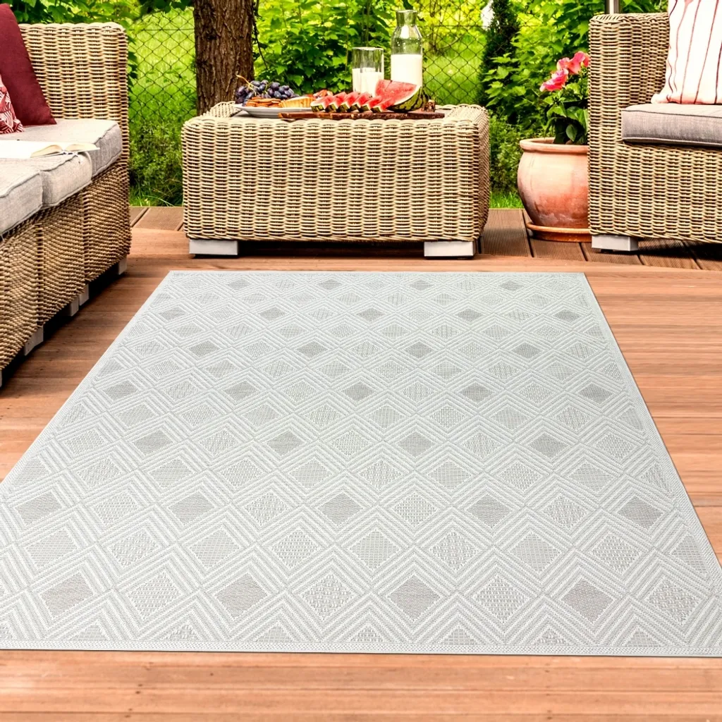 Tapis de terrasse 140x200 cm, grand tapis balcon à motifs losanges
