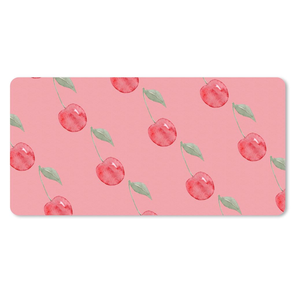 MuchoWow Schreibtischunterlage Kirsche - Rosa - Aquarell 80x40 cm - XXL Mauspad - Gaming Mauspad