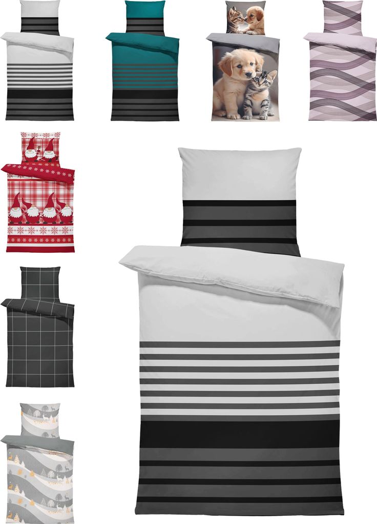 Winter Biber Bettwäsche Baumwolle Kuschelig Flauschig Warme Weiche Flanell Bettbezüge Modern, Größe:3 teilig 200x200 cm, Farbe:Gestreift grau
