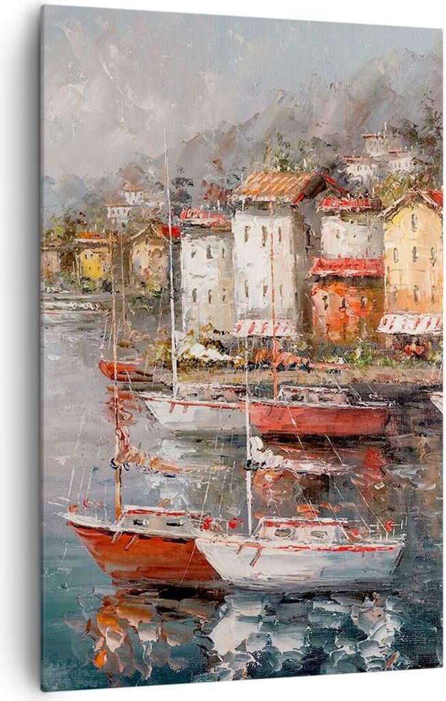 Bild auf Leinwand - Leinwandbild - Einteilig - Meer Hafen Segel - 80x120cm - Wand Bild - Wanddeko - Wandbilder - Leinwanddruck - Wanddekoration - L...
