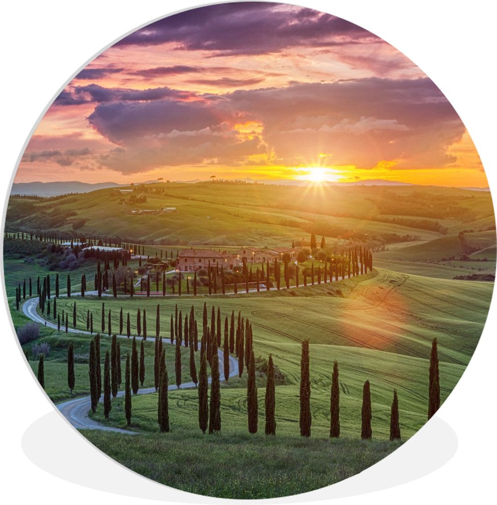 MuchoWow Rundes Wandbild - Runde Bilder Italien - Sonnenuntergang - Toskana Ø 90 cm Kreis Wanddekoration Kunststoff - Wandkreis - Wandschmuck - ...