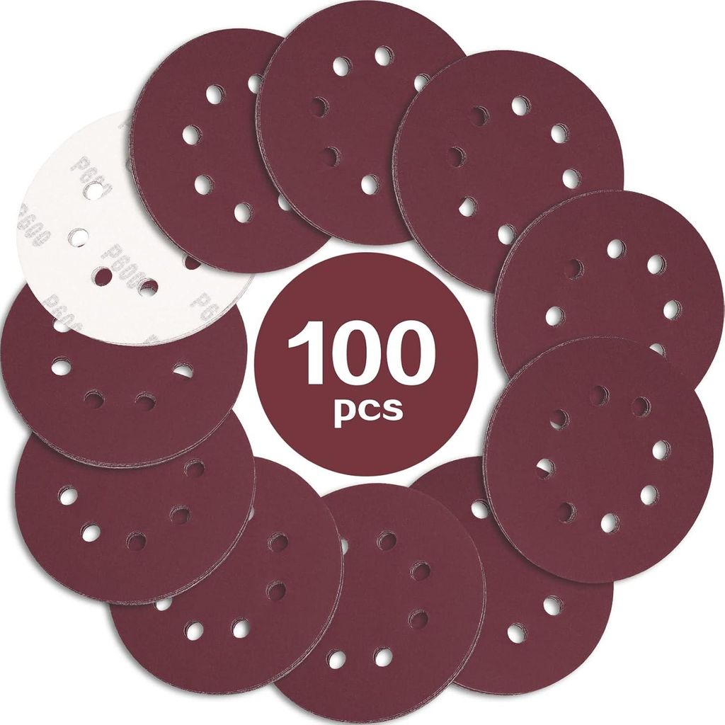 100 Stück Schleifpapier 125mm Klett 600 körnung,Profi 125 Schleifscheiben Rund 8 Loch für Exzenterschleifer