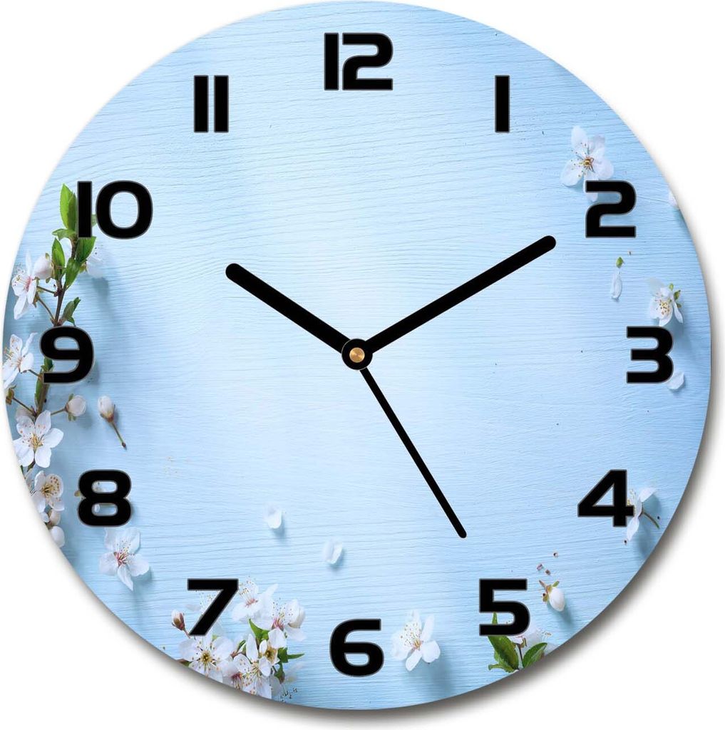 Wanduhr aus Glas 30fi Glasbild Glasuhr Gehärtetes Glas - schwarze-zeiger - Cherry blossoms background
