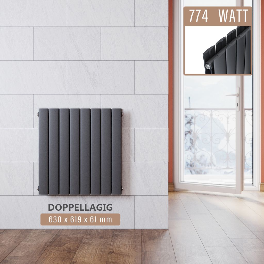 SONNI Paneelheizkörper 630×619mm Doppellagig Anthrazit Vertikal Heizkörper