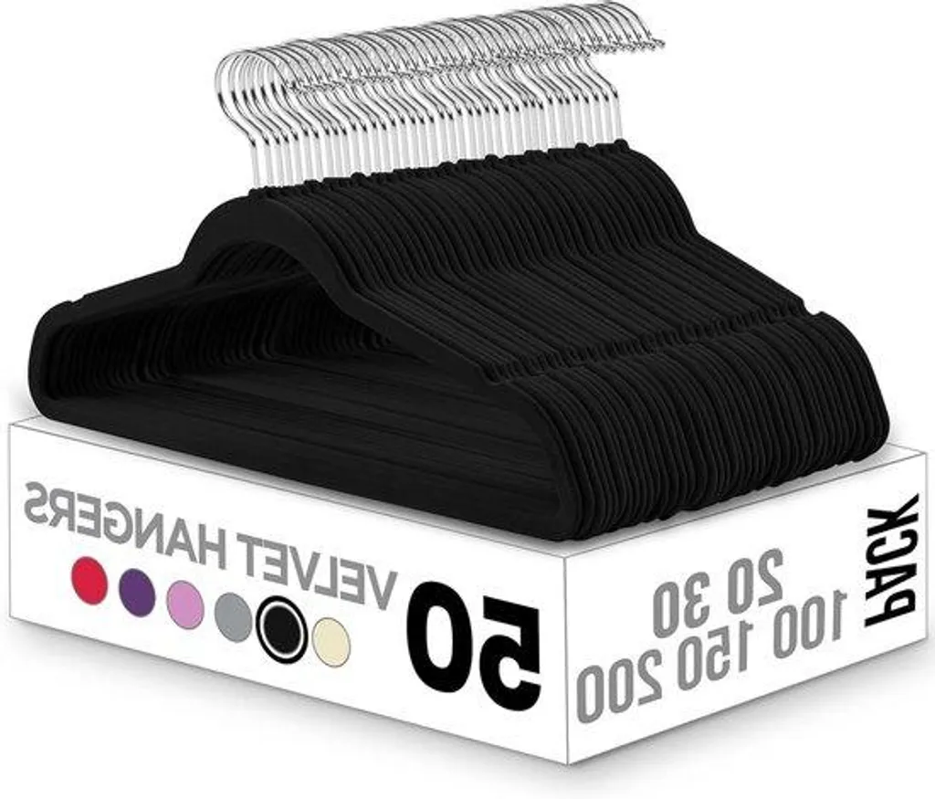 Cintres velours noir antidérapants ultra fins pour gain de place net