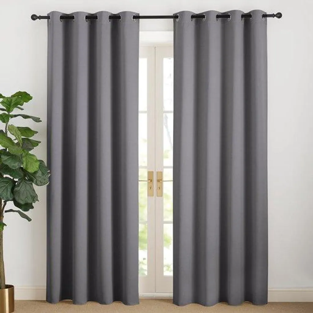 Rideau satin gris 220x140 cm thermique isolant contre froid et chaleur