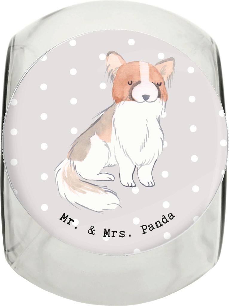 Mr. & Mrs. Panda Dose Papillon Lebensretter L 870ml - Grau Pastell - Geschenk, leckerlidose, Kontinentaler Zwergspaniel, Keksdose, glasbehälter, V...