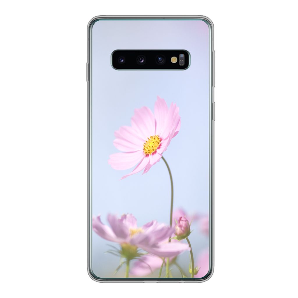MuchoWow Handyhülle Schutzhülle Hülle für Samsung Galaxy S10 Blumen - Rosa - Draußen - Natur Silikon Softcase Handy Hülle - Handytasche