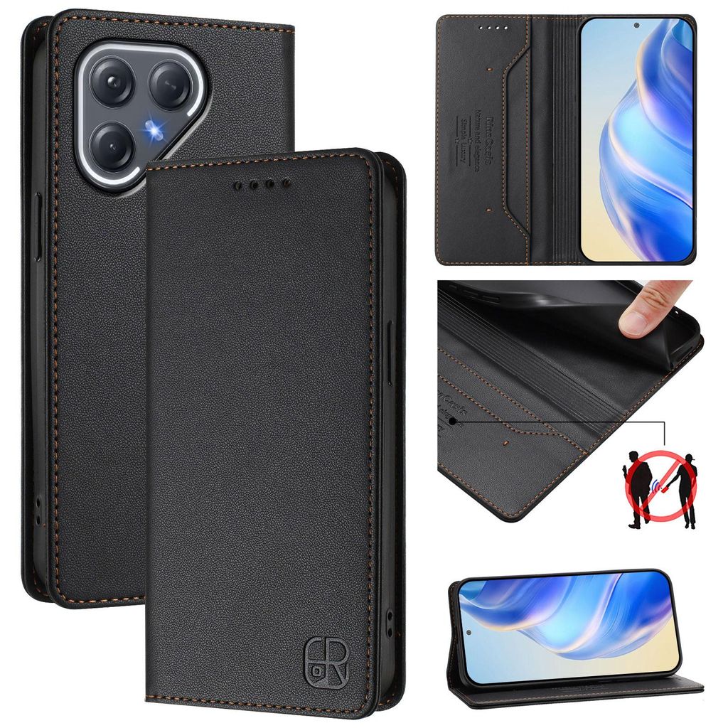 Lederhülle für Tecno Pova 7 Pro Hülle Flip Brieftasche Kartenfächern Ständer Schutzhülle Schwarz