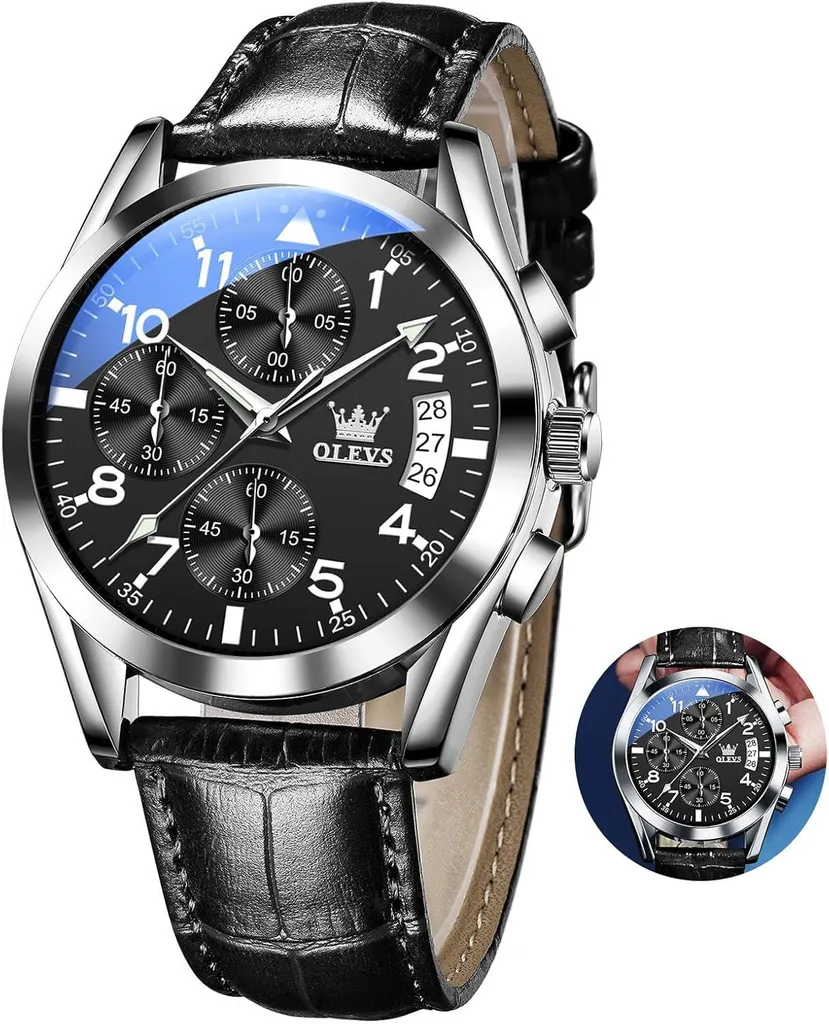 Orologio Uomo Pelle Quadrante Grande Impermeabile Luminoso con Data