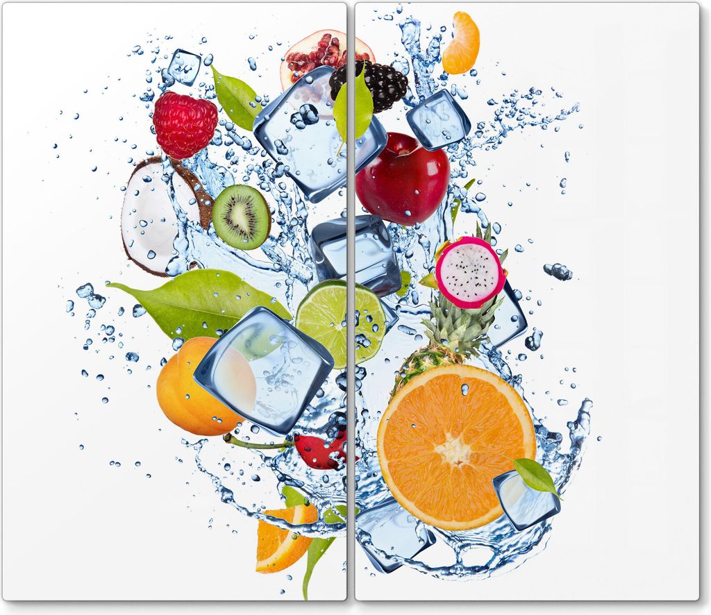 DEQORI Herdabdeckplatte Glas 2-tlg 'Fruchtige Erfrischung' Herd Abdeckung Küche