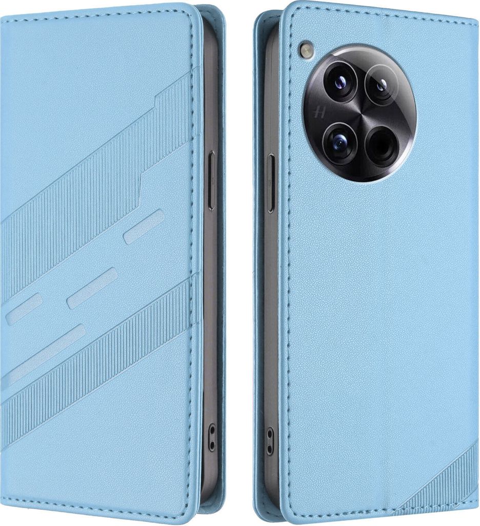 Hülle für OnePlus 12, Kunstleder Brieftaschen Handyhülle mit Kartenfach und Standfunktion Hellblau