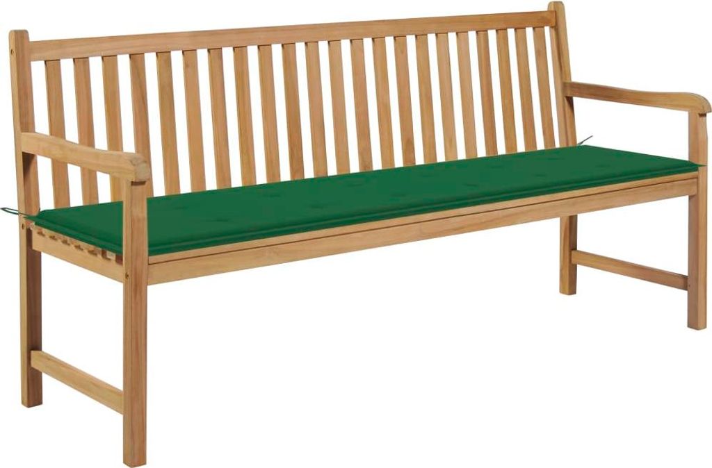 SYFAX Gartenbank mit Grüner Auflage 175 cm Massivholz Teak