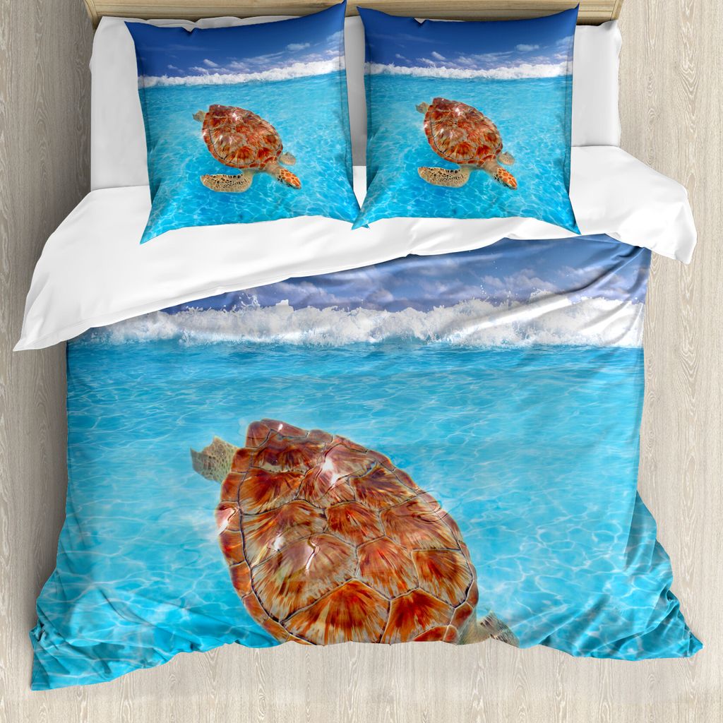 ABAKUHAUS Schildkröte Bettbezug, Chelonia Wasseroberfläche, Milbensicher Allergiker geeignet mit Kissenbezügen, 155 cm x 220 cm - 80 x 80 cm, Vi...