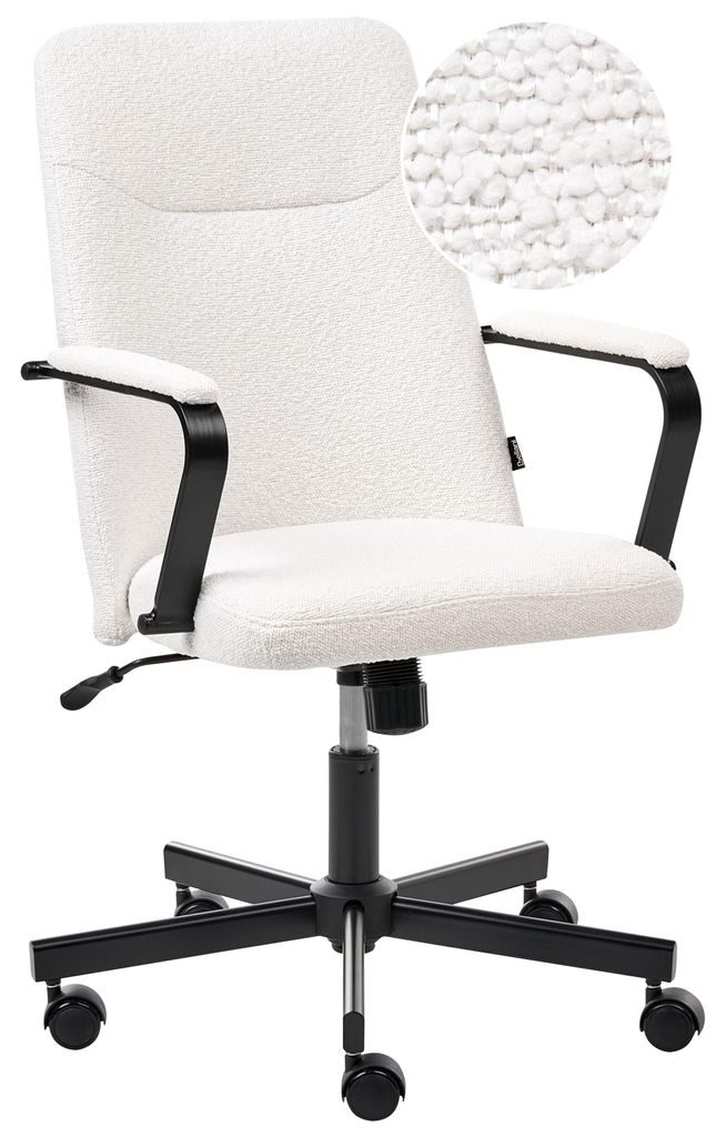 BELIANI Bürostuhl Weiß Bouclé Gepolstert Drehbar Höhenverstellbar mit Armlehnen Klassisches Modernes Design Homeoffice Drehstuhl Schreibtischstuhl