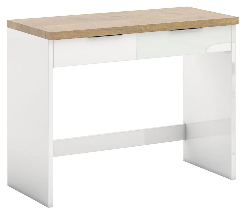 XORA Konsolentisch IDEA, Weiß Hochglanz, Eiche Nachbildung, 1 Schublade, 104x45x80 cm