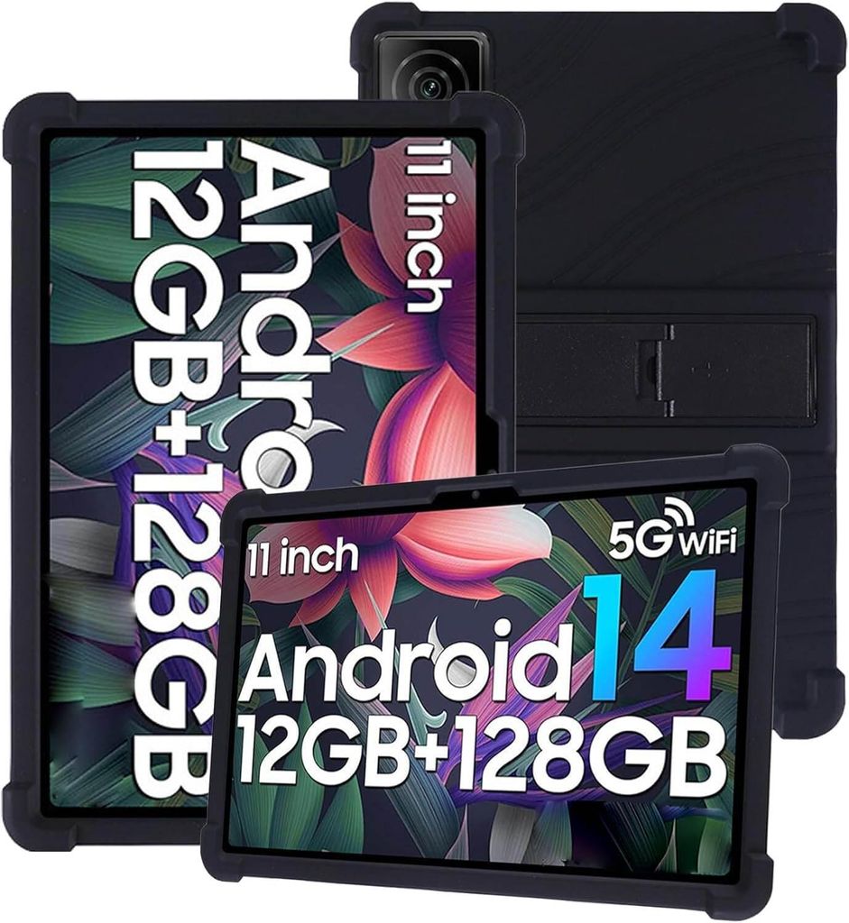 Tablet Hülle für Doogee T40 11,0", Stoßfeste Weiches Silikon Schutzhülle mit Standfunktion Schwarz