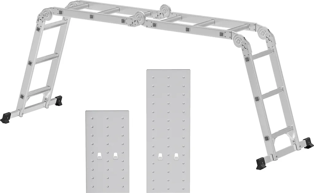 Échelle Télescopique Transformable Aluminium 12 Échelons avec Plateaux