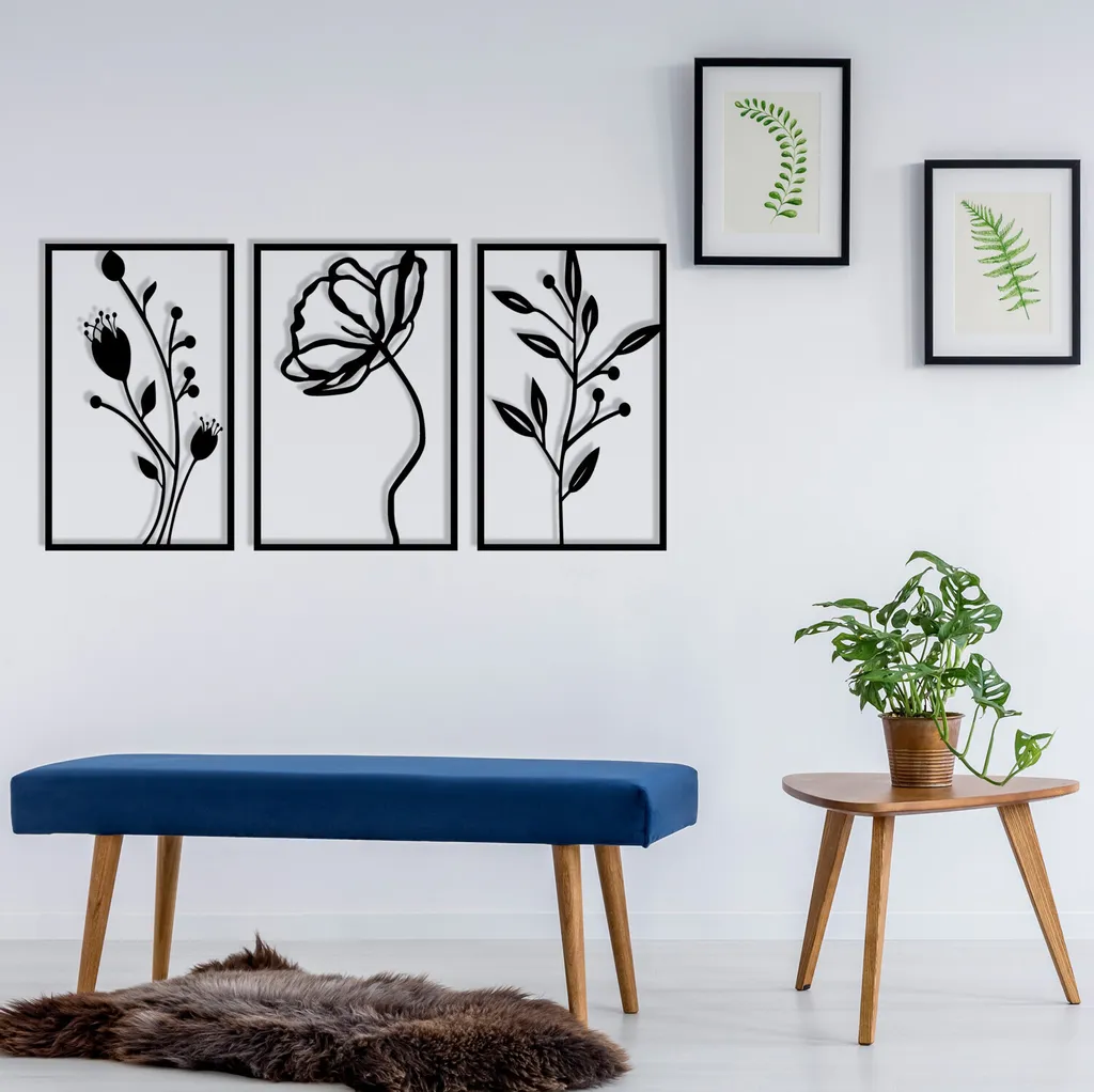 Wallity Flowers Décoration en Métal Noir Robuste et Silhouette Florale - 4