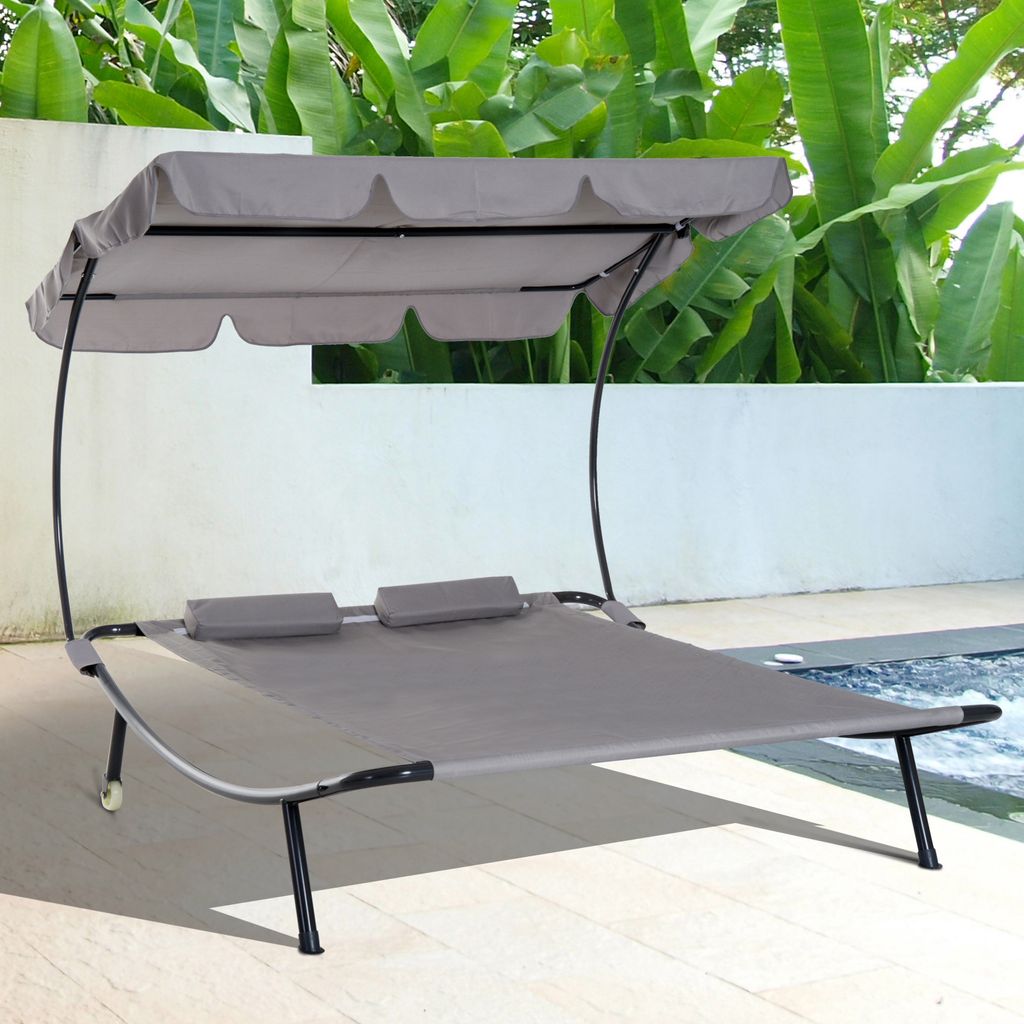 Outsunny Doppelliege Sonnenliege Relaxliege rollbar mit Produktbild 4