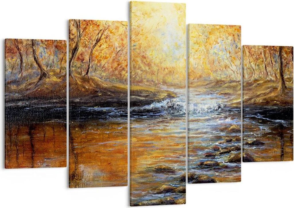 Bild auf Leinwand - Leinwandbild - Bach Park Baum - 150x100cm - Wand Bild - Wanddeko - Wandbilder - Leinwanddruck - Bilder - Kunstdruck - Wanddekor...