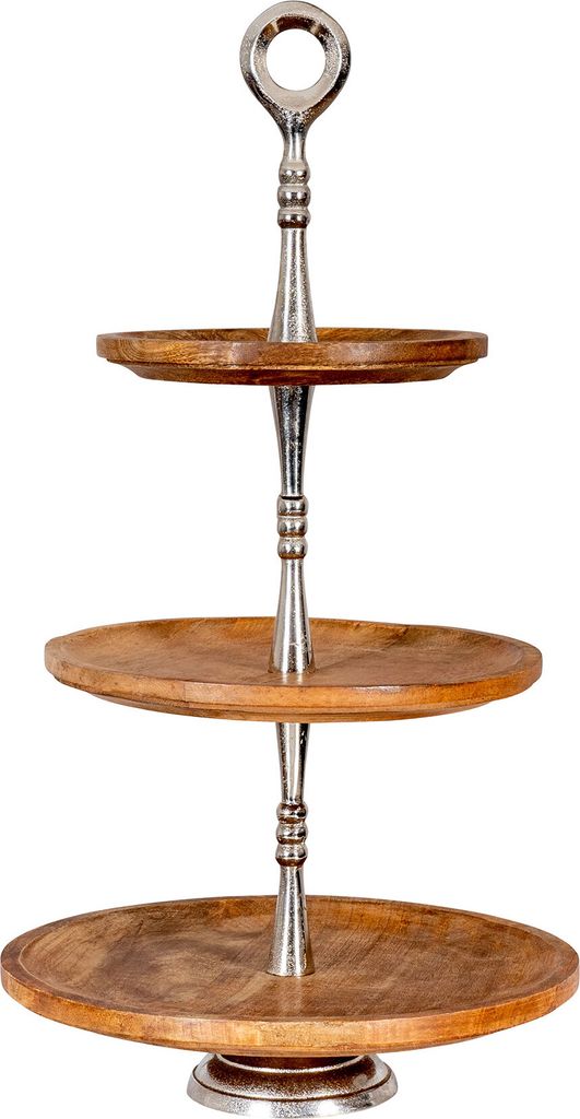 Holz Etagere 3 Etagen H60cm Mangoholz Metall Servierplatte Produktbild 