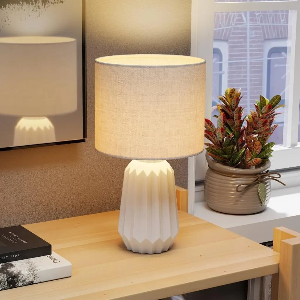Lampe de bureau avec interrupteur à bascule et finition lin blanc