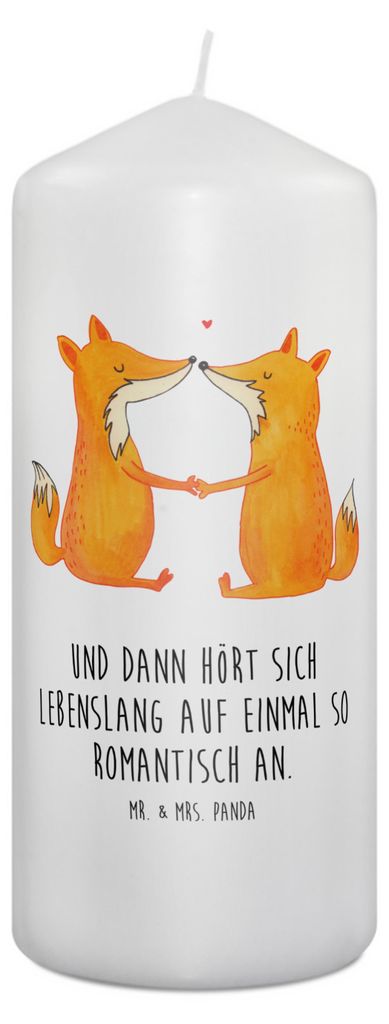 Mr. & Mrs. Panda Kerze Füchse Liebe 19 x 8 cm - Weiß - Geschenk, Bedruckte, Blockkerze, Partner, Erinnerungskerze, Fuchs, Freundin, Erinnerungsli...