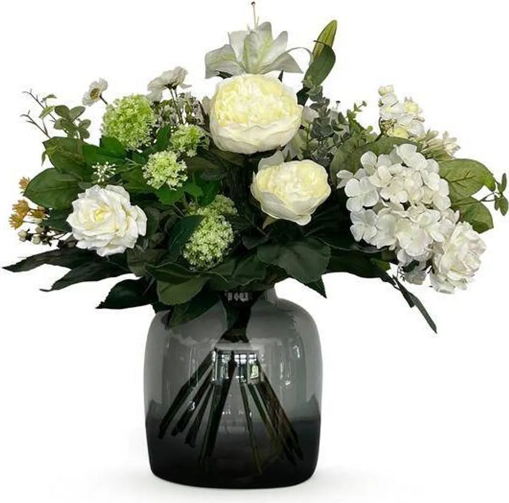 Grand bouquet de fleurs blanches artificielles de 60cm aspect réel