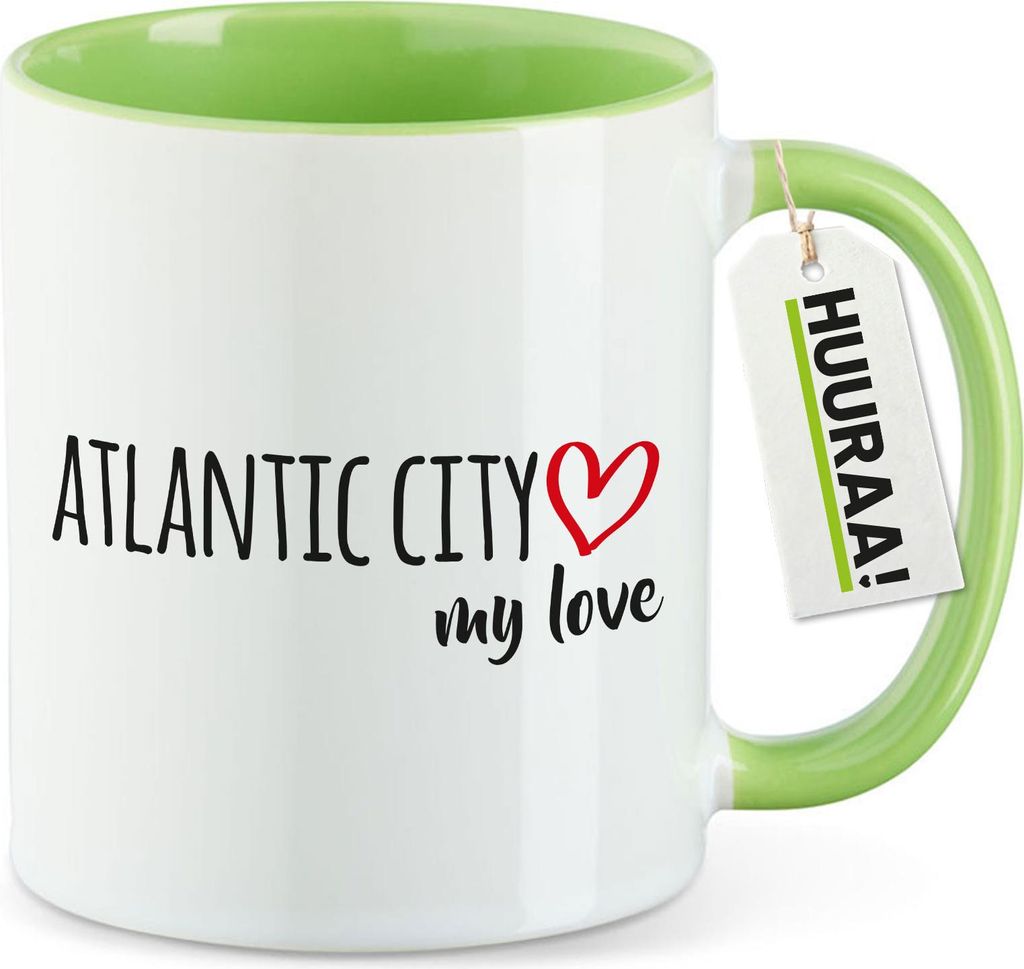 Huuraa Kaffeetasse Atlantic City my love 330ml Grün Keramik Kaffeebecher Geschenkidee
