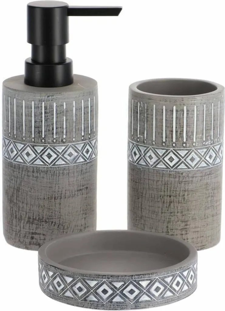 Accessoires salle de bain gris ciment 3 pièces format compact 6 cm