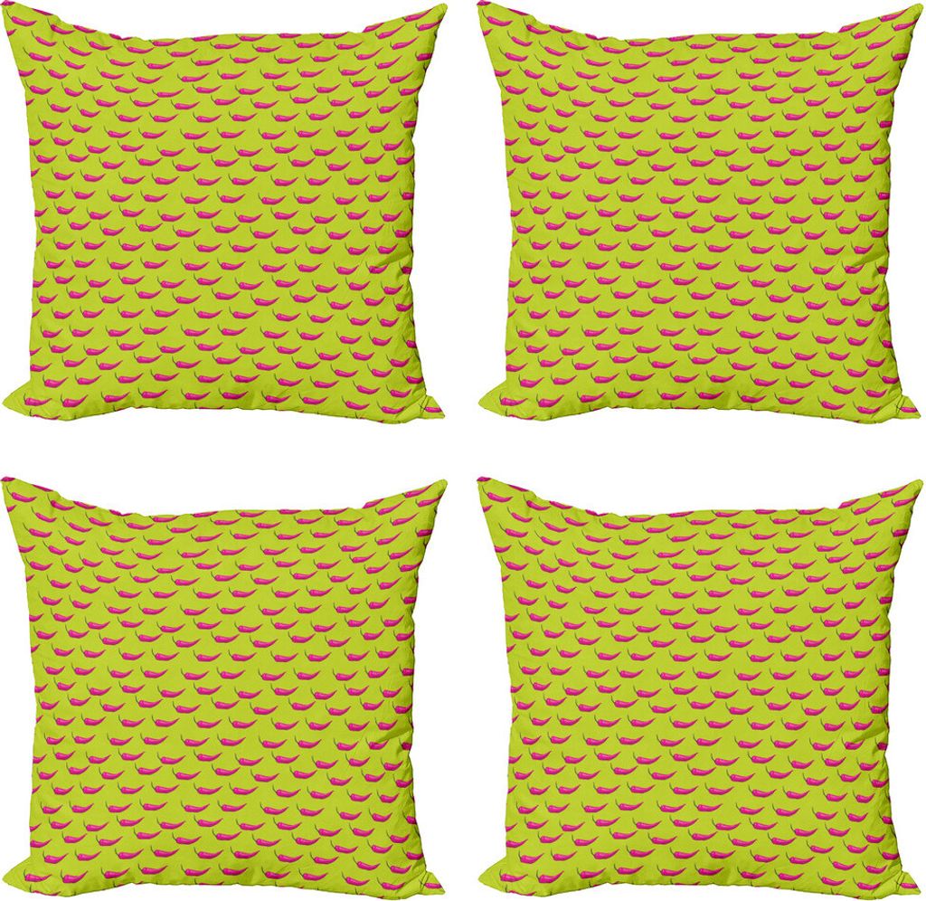 ABAKUHAUS Pfeffer Kissenbezug Set (4 Stück), Moderne Pop-Grafik Chili, Moderner Doppelseitiger Digitaldruck, 40 cm x 40 cm, Gelb Grün Magenta