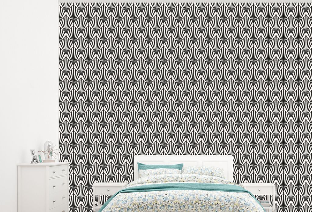 MuchoWow Fototapete für Wohnzimmer oder Schlafzimmer Wandtapete Vinyl Motivtapete Muster - Abstrakt - Schwarz - Jugendstil - 275x220 cm - Gemustert