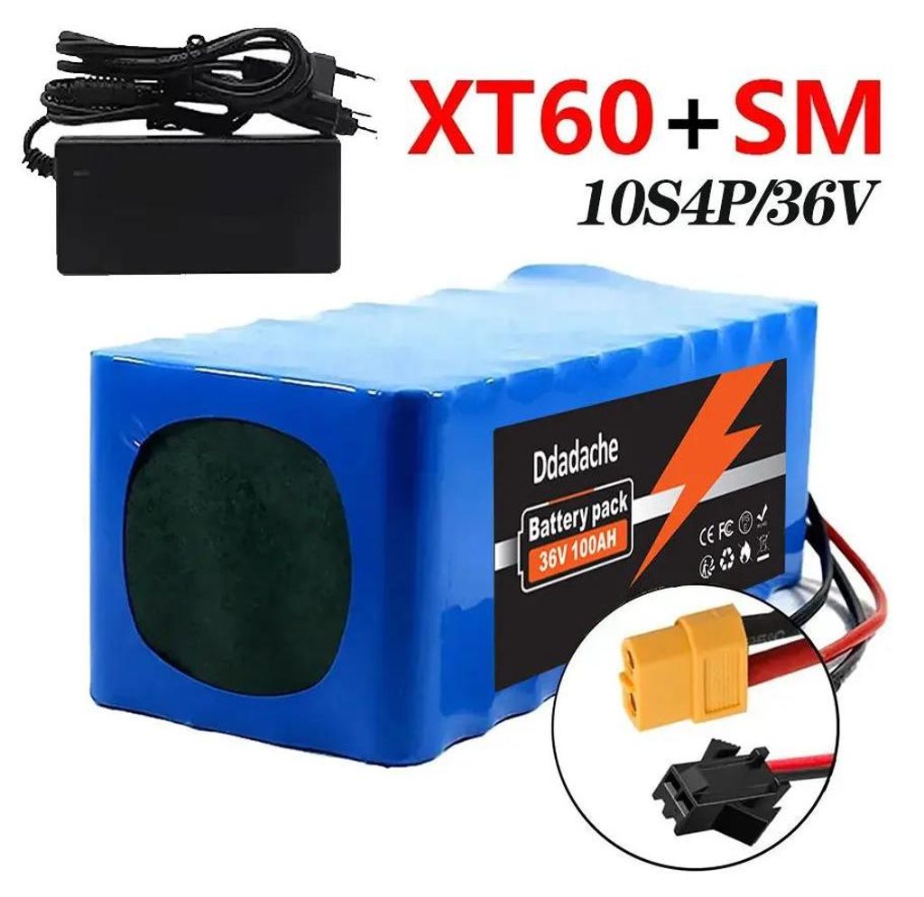 36V 100Ah Lithium-Ionen-Akku - 10S4P Akkupack - Mit BMS - XT60 + SM Stecker - Ladegerät Inklusive - Für E-Bike & E-Scooter