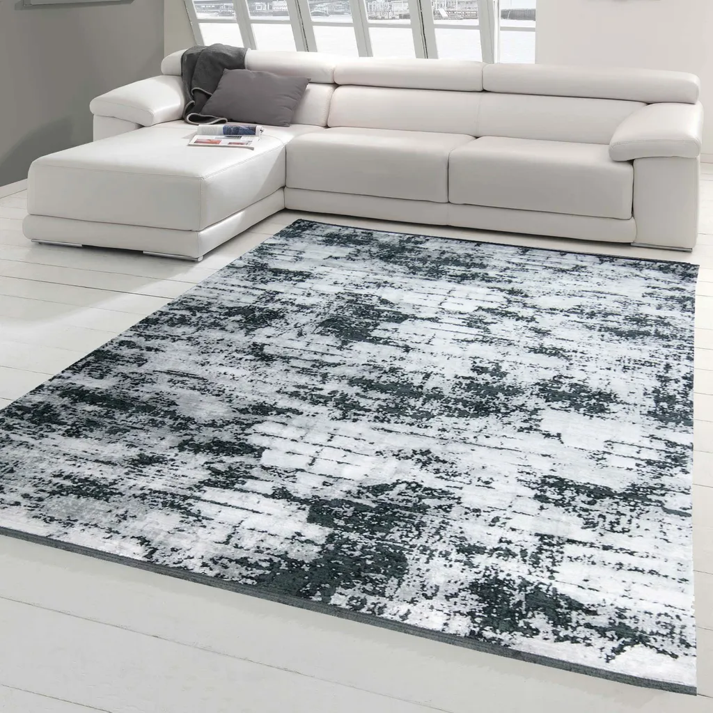 Tapis design oriental abstrait gris noir haute densité taille 120x170