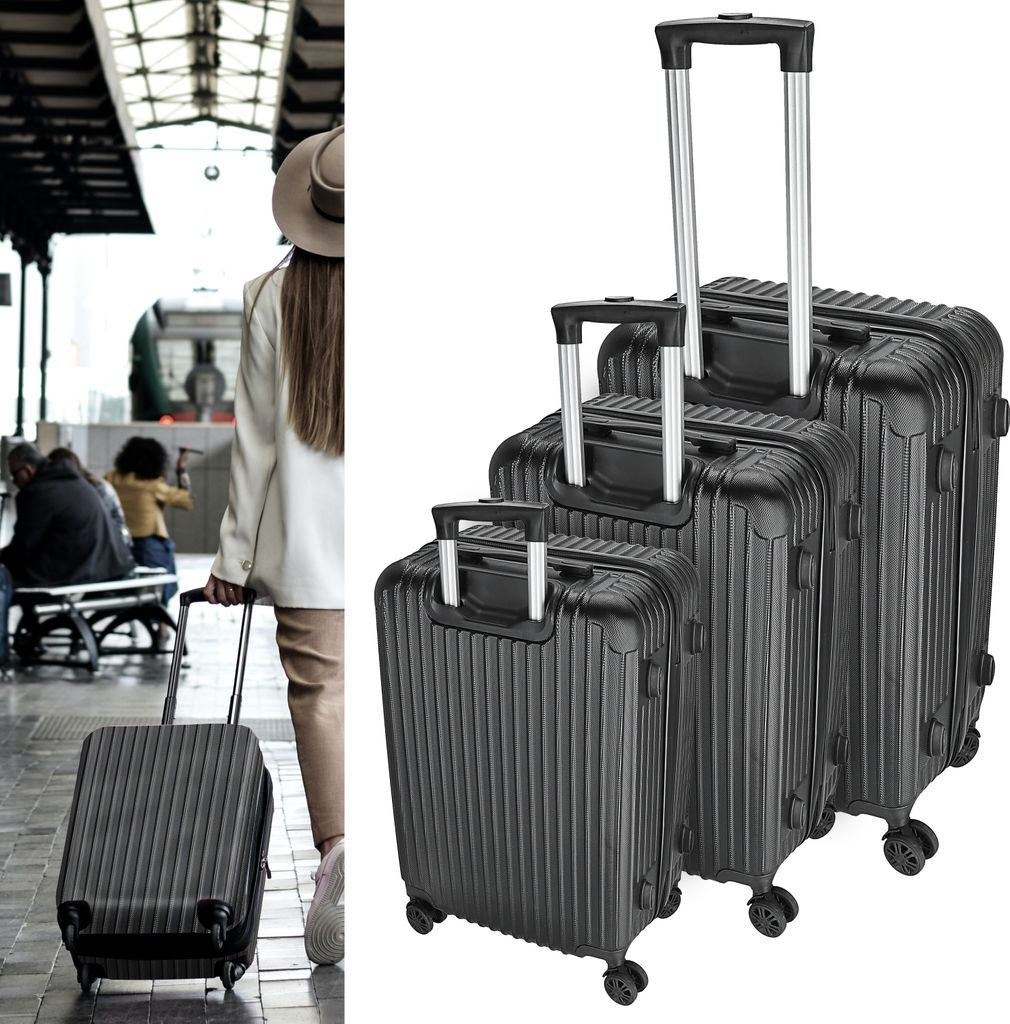 Reisekoffer Set schwarz 3 Größen 20/24/28 Zoll ABS Teleskopstange 4 Zwillingsrollen Zahlenschloss Koffer Kofferset