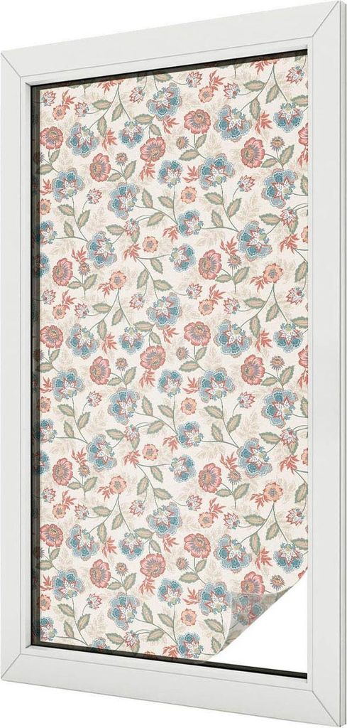 Buntglas Fensterfolie – 100x50 cm – Stained-Glass Design – blickdichte dekorative Sichtschutzfolie – selbstklebend, UV-Schutz – Blumenmuster