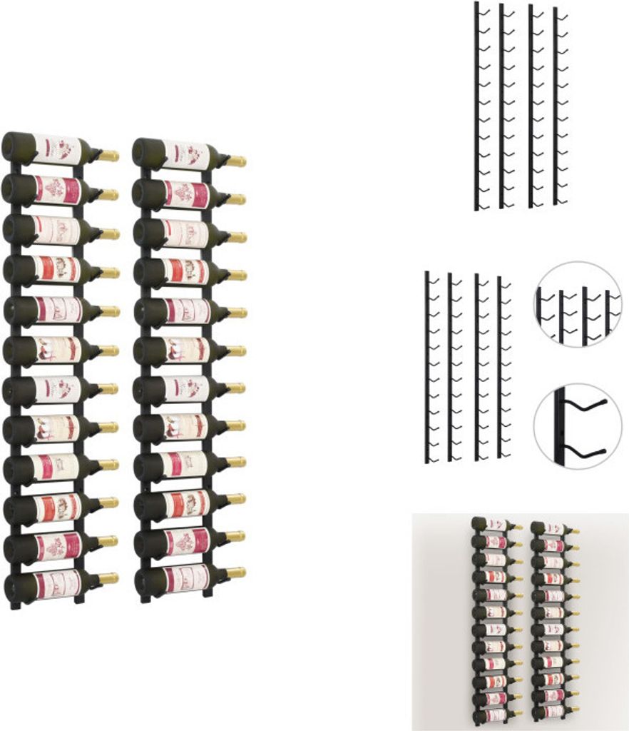 vidaXL Wand-Weinregale für 12 Flaschen 2 Stk. Schwarz Eisen - Weinregale