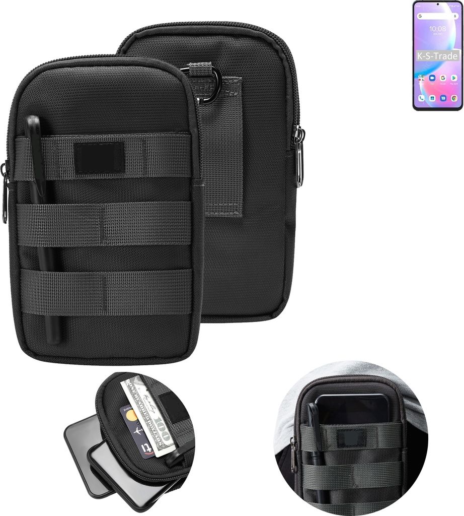 K-S-Trade Holster Gürtel Tasche kompatibel mit UMIDIGI A11 Pro Max Handy Tasche Schutz Hülle dunkel-grau viele Fächer, 1x