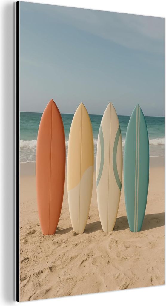 MuchoWow Wanddekoration Metall Metallbild Wandkunst 20x30 cm Strand - Surfbrett - Pastell MuchoWow Aluminium Gemälde - Alu Dibond Bild