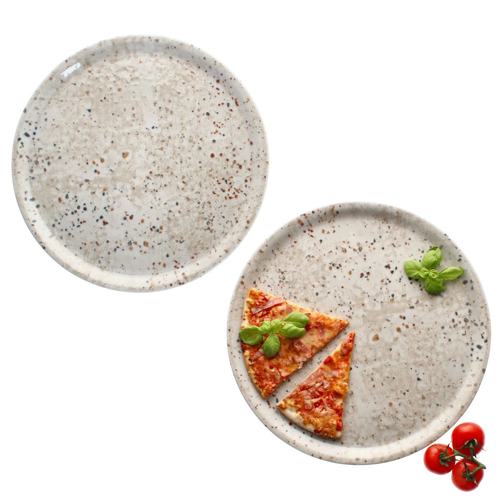 2x Pizzateller Stone Drops Ø33cm 2 Personen XL-Teller 3D Steinoptik Platte creme