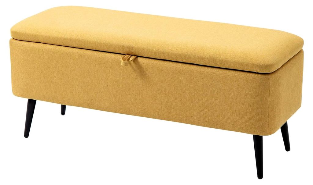 Sitzbank mit Stauraum, Polsterbank in Leinenoptik, Truhenbank für Wohnzimmer, Flur, Schlafzimmer, Bettbank bis 150 kg belastbar, 101 x 38,5 x 44,5...