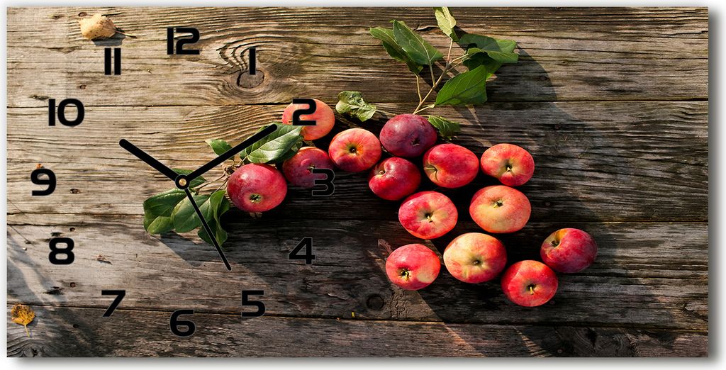 Wanduhr aus Glas – 60x30 cm - Glasbild - Glasuhr - Gehärtetes Glas - schwarze-zeiger - Äpfel auf dem Tisch