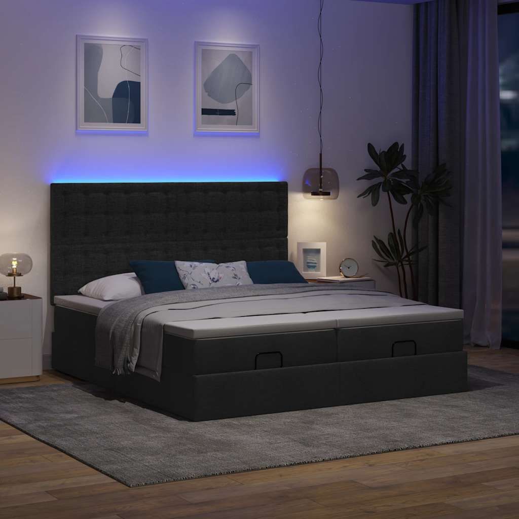 Praktischen Bettrahmen inkl. Lattenrost - Ottoman-Bett mit Matratzen & LEDs Schwarz 200x200 cm Stoff - Klassische Betten ,design Möbel 3067783 11p...