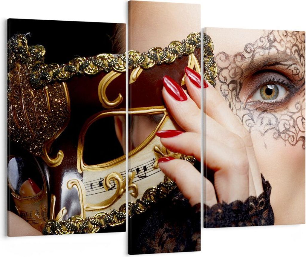 Bild auf Leinwand - Leinwandbild - Frau Mode Venedig Maske - 95x80cm - Wand Bild - Wanddeko - Leinwanddruck - Bilder - Kunstdruck - Wanddekoration ...