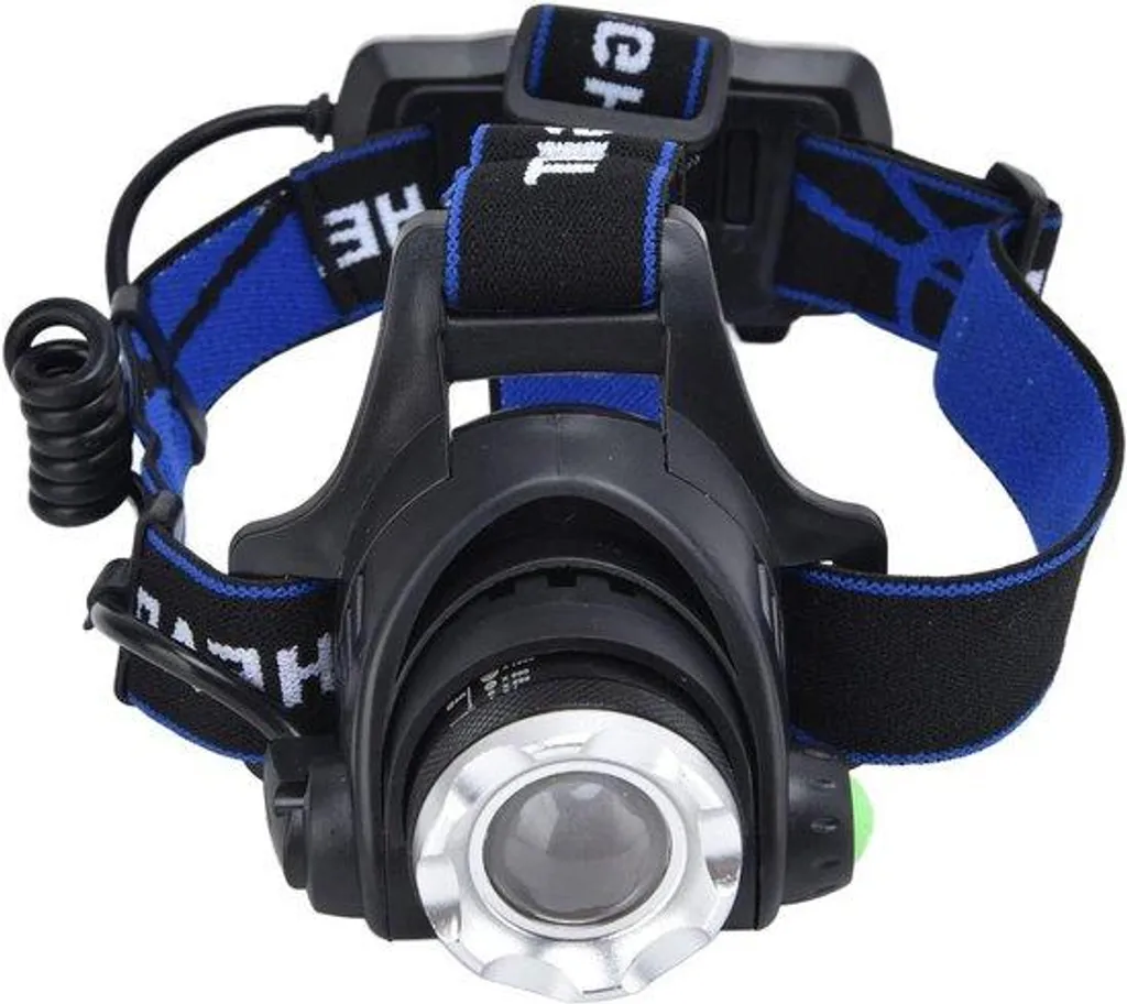 Lampe frontale de pêche 4 couleurs LED avec zoom et batterie intégrée