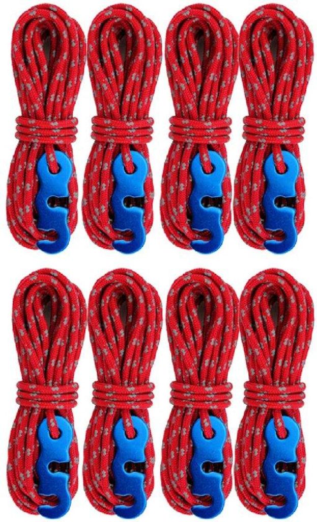 Reflexseiler mit Seilzug, Paracord-Kordel, 1 x 400 cm Campingeinrichtung für Zelten, Wanderungen (rot, 8er Pack)