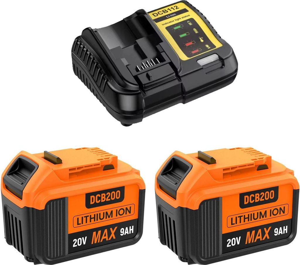 20V Max Akku-Set für Elektrowerkzeuge - Kompatibel mit DCB200/201/203/205 - 2x 9.000 mAh Li-Ion - 4A Schnellladegerät - Ersatzakku - Gold