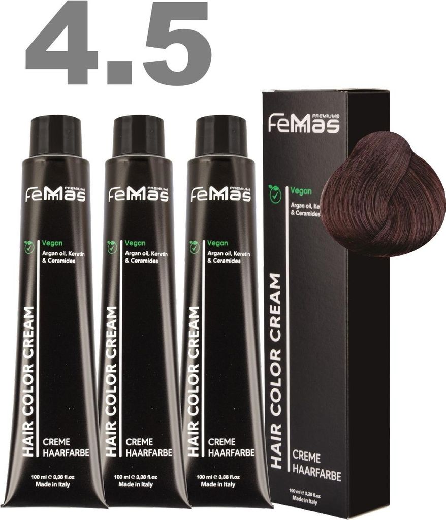 FemMas Haarfarbe mit Arganöl Mittelbraun Mahagoni 4.5 | 3x100 ml